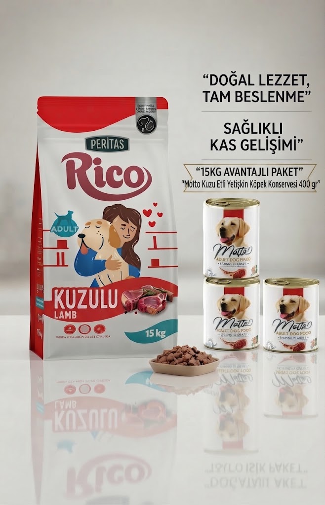 Peritas Rico Kuzu Etli Yetişkin Köpek 15 Kg +(Motto Kuzu Etli Konserve 400 Gr X 3 Adet)